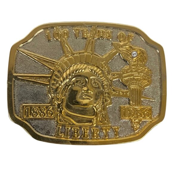 Statue Of Liberty Centennial Solid Brass Belt Buckle 1886-1986 in Gift Box - Picture 3 of 4